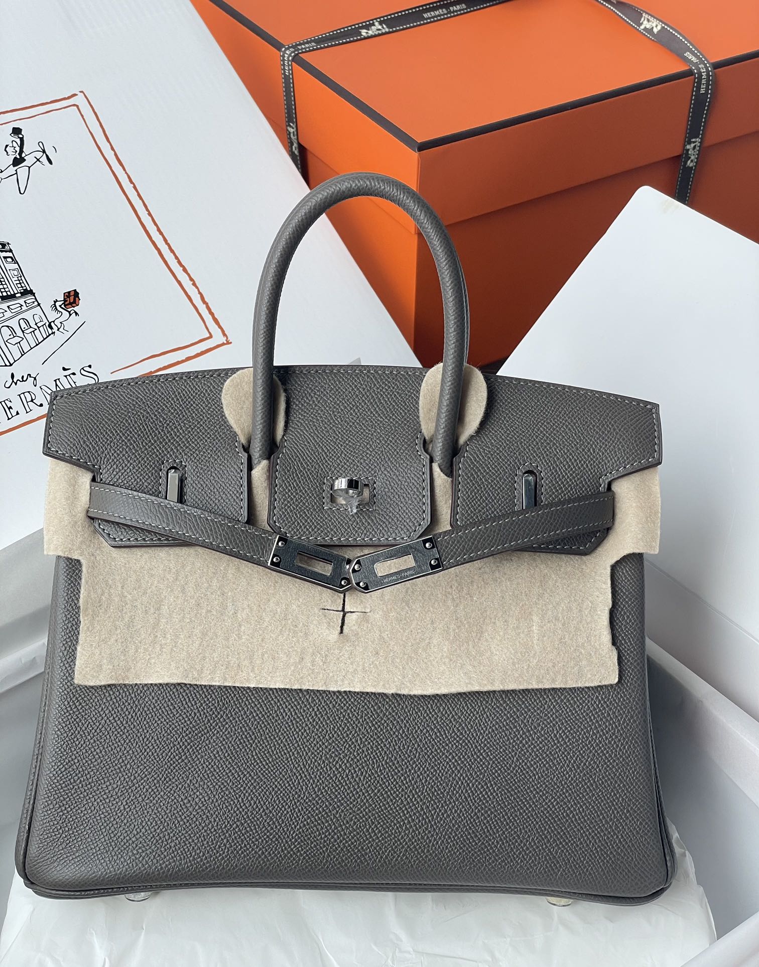 Hermes Birkin 25CM Epsom Leather Handbag Iron Grey